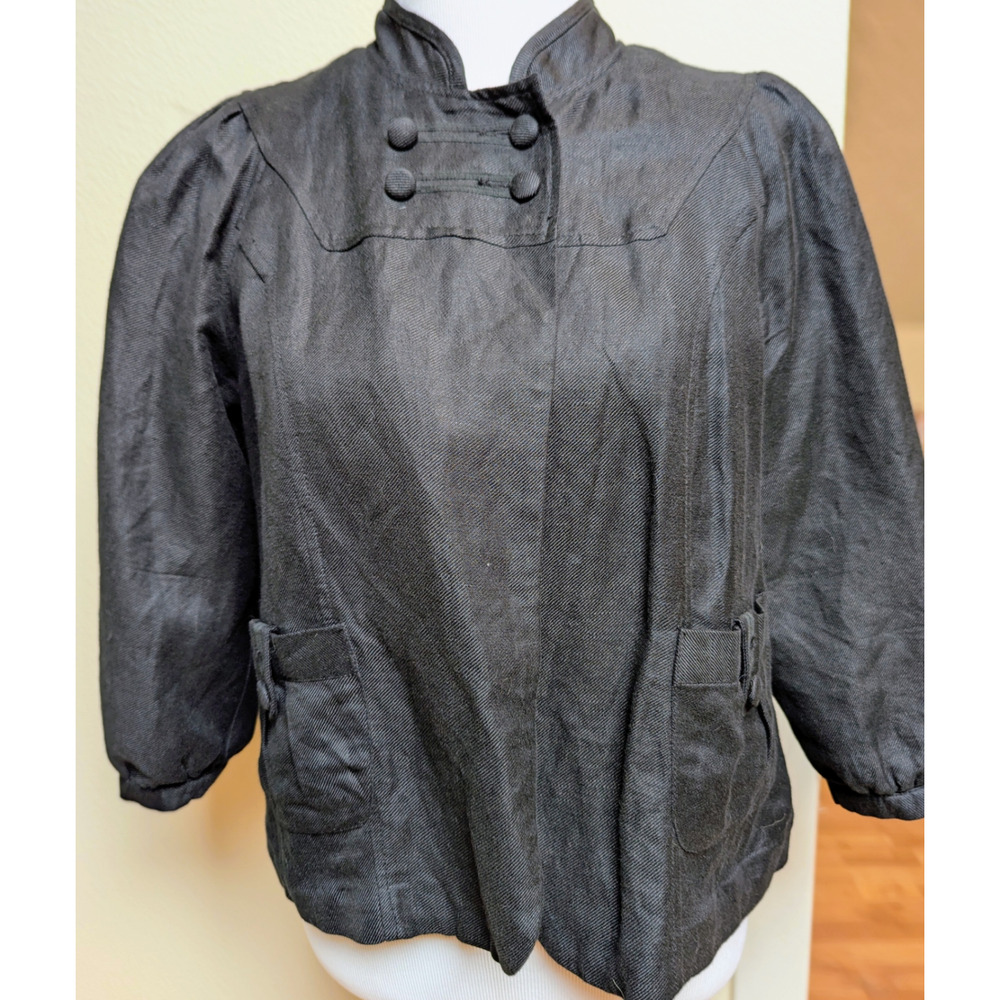 Chadwicks Black Military-Style Jacket | Stand Collar Button Front | Tailored Cla